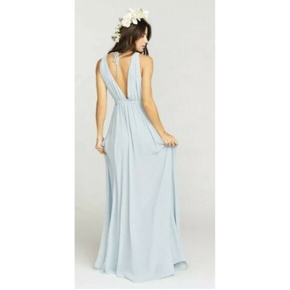 SHOW ME YOUR MUMU DRESS AVA MAXI‎ STEEL BLUE CHIFFON DEEP V SIZE S - Picture 8 of 9